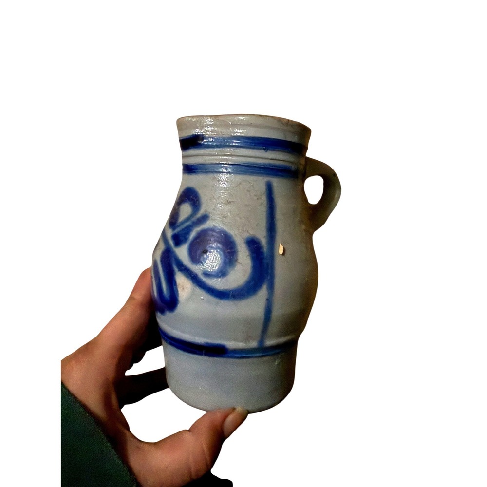 Vintage Stoneware‎ Beer Stein Blue Gray Rustic German Style Pottery Barware Mug